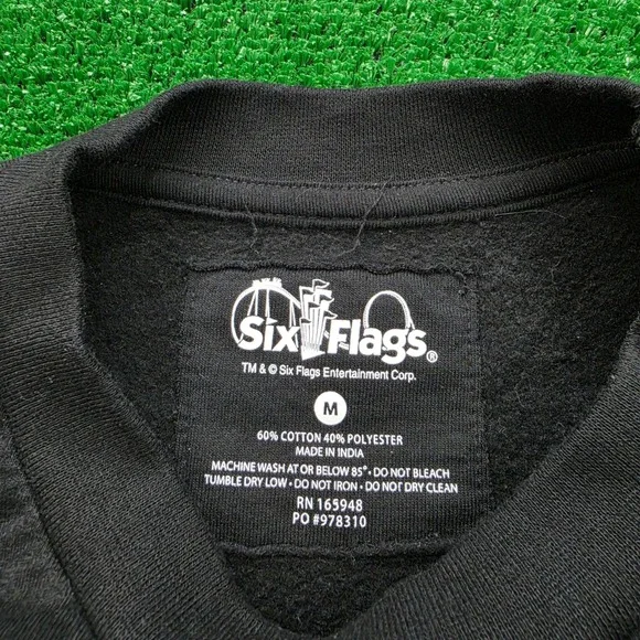 Six Flags Skeleton Sweatshirt Mens Medium Black Fright Fest Halloween Rib Cage - Picture 8 of 9